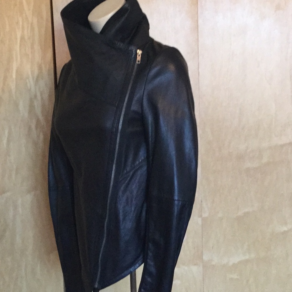 Sabina Black Drape Cardi Leather Jacket - Picture 2 of 8